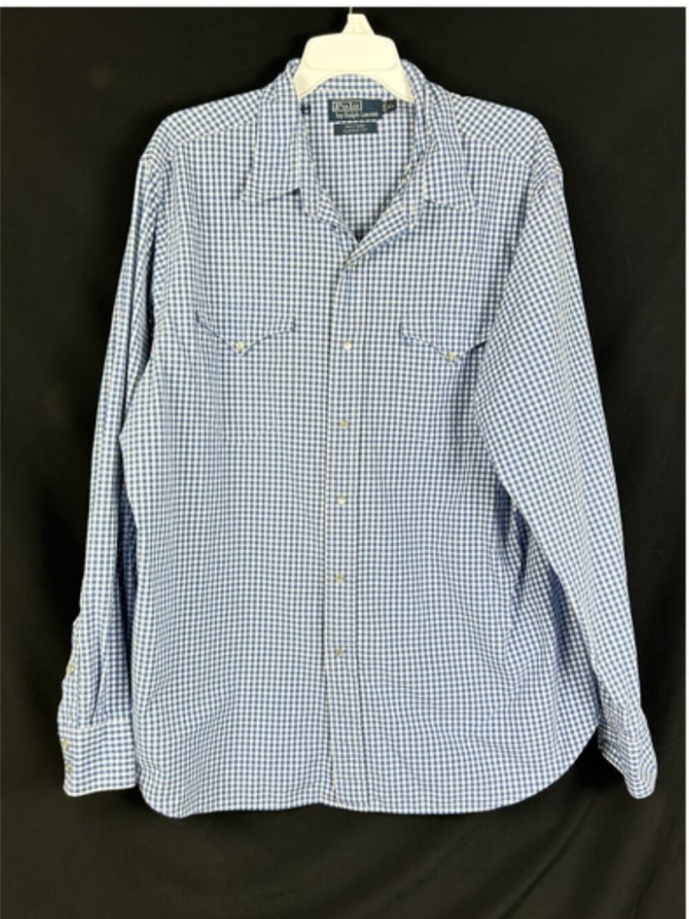 Polo Ralph Lauren Pearl Snap Shirt Western Classic Fit Blue Gingham Plaid Men XL